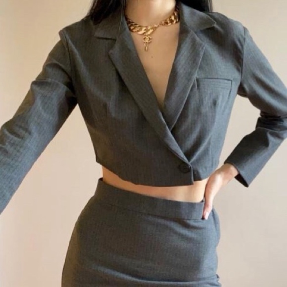 Zara Cropped Pinstripe Button Blazer Shirt Small - Picture 6 of 16
